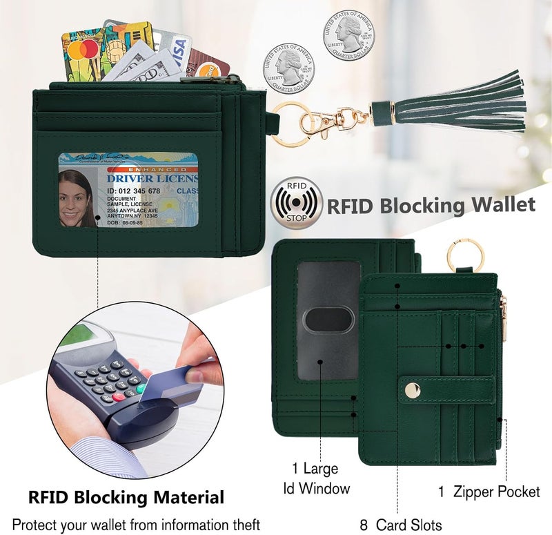 KNGITRYI Small Wristlet Wallets for Women RFID Credit Card Holder Wallet Keychain Wristlet Wallet Credit Card Wallets for Women (Dark Green) - Image 3